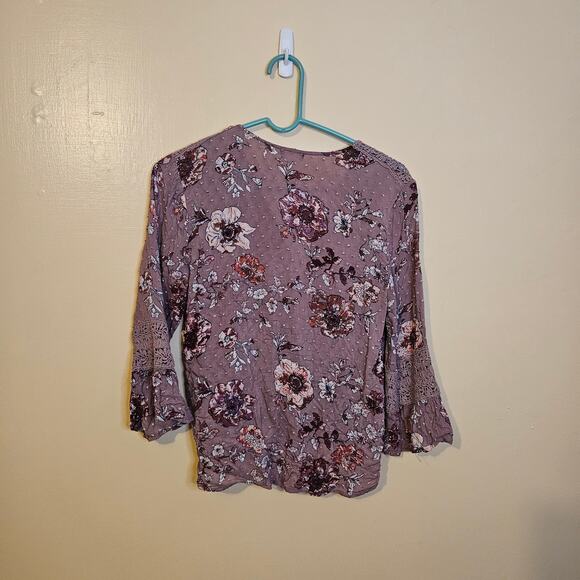 Eyeshadow Size Medium M Swiss Dot Boho 100% Cotton Purple Floral Faux Wrap Knit - Picture 6 of 11